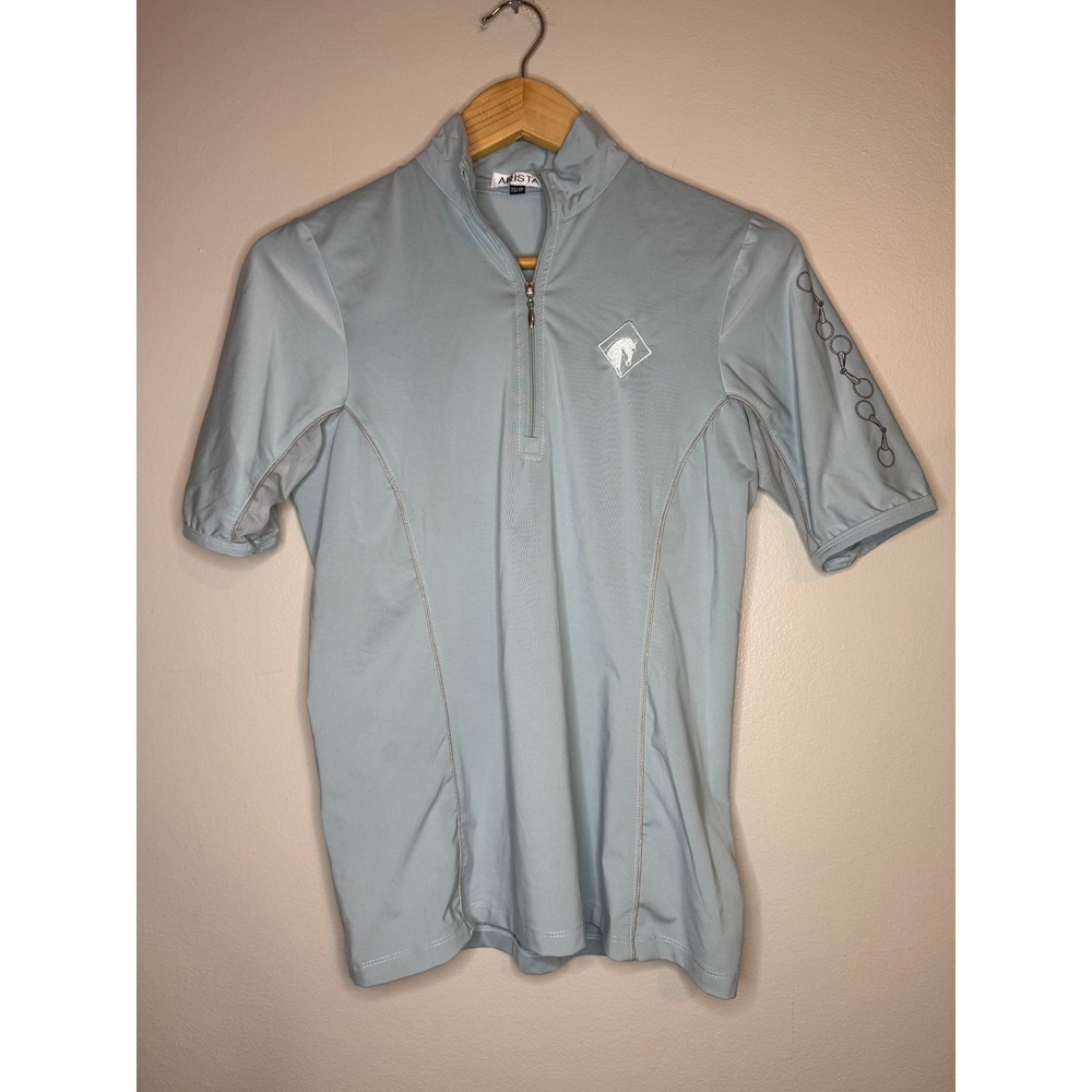 Arista Equestrian Sun Shirt Womens XS Green Short Sleeve Quarter‎ Zip Horse Logo